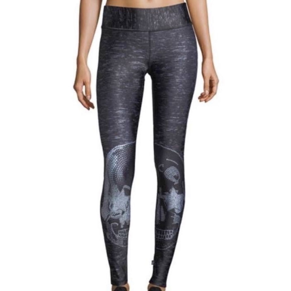Terez Tall Band Crystal Skull Graphic Mid Rise Full Length Leggings sz XS‎